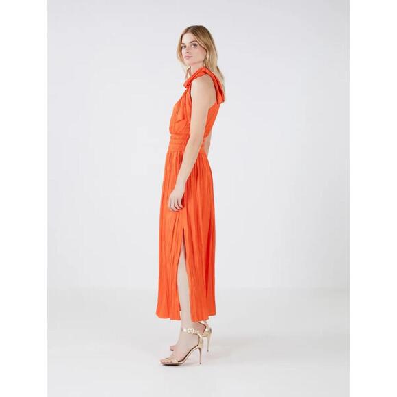 BCBGMaxAzria - Orange Halter Neck Maxi Dress with Side Slit, size M - Picture 2 of 12